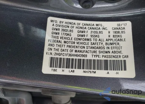 2017 Honda Civic Ex-T from USA, damaged, VIN 2HGFC1F36HH643969
